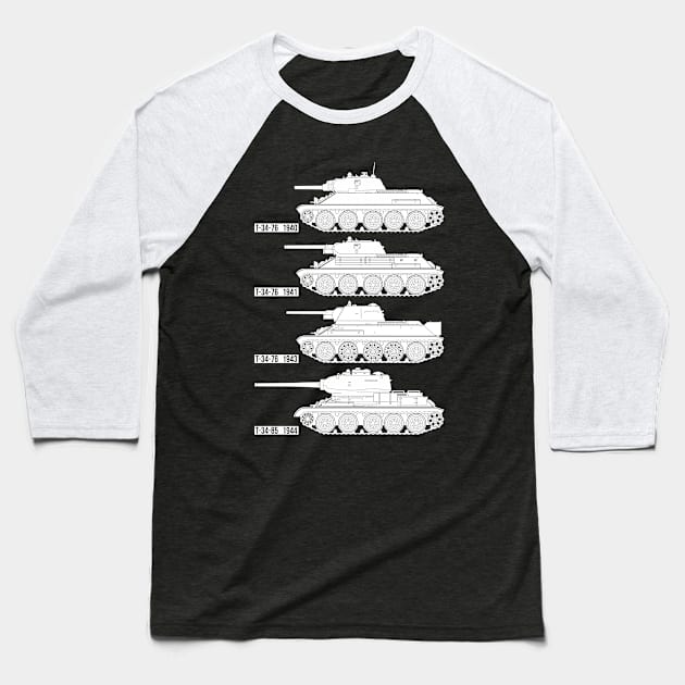 Four modifications of the USSR T-34 tank Baseball T-Shirt by FAawRay